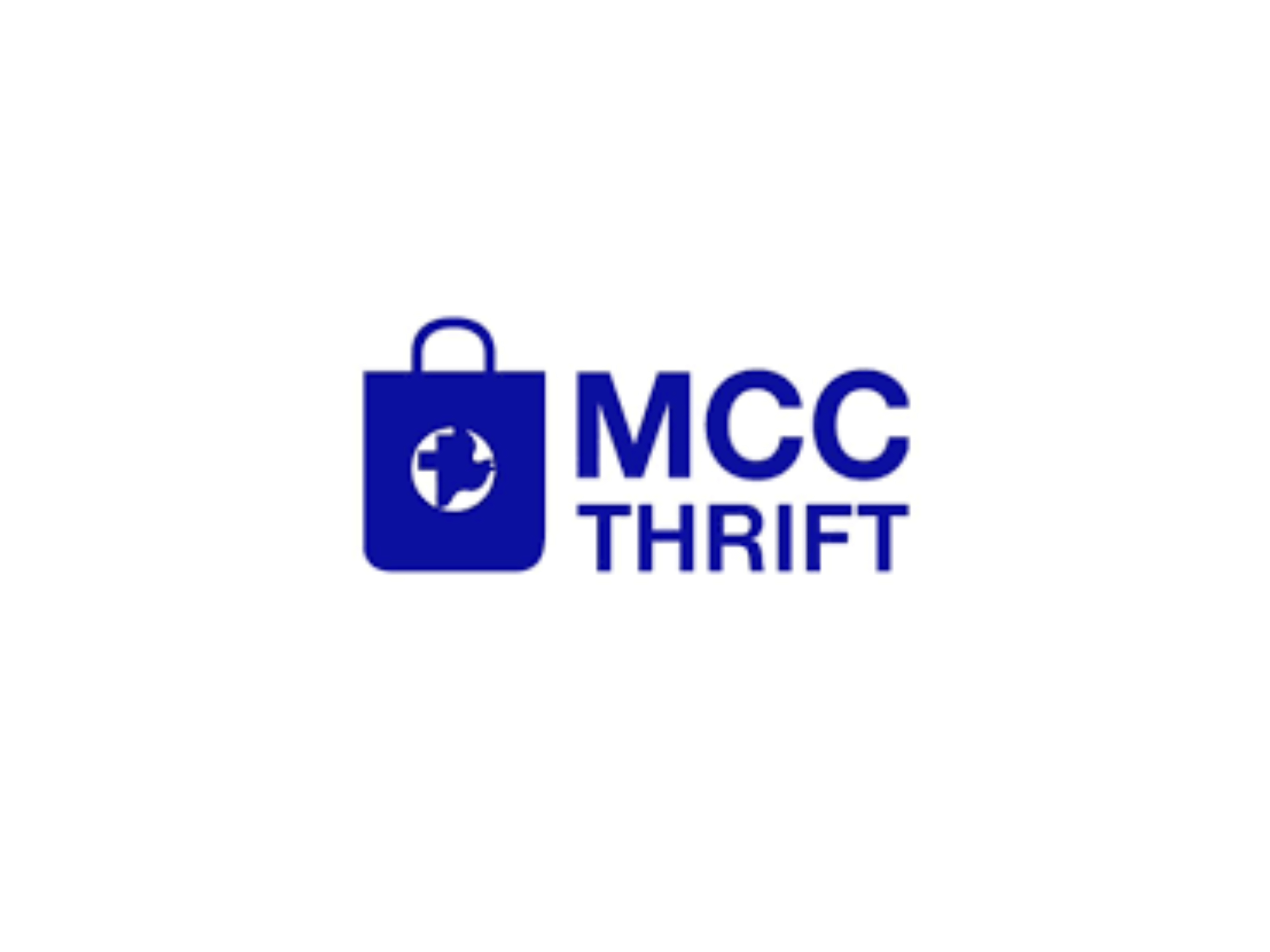 Logo for MCC Thrift featuring a blue shopping bag with a globe design and the words 'MCC Thrift' beside it.