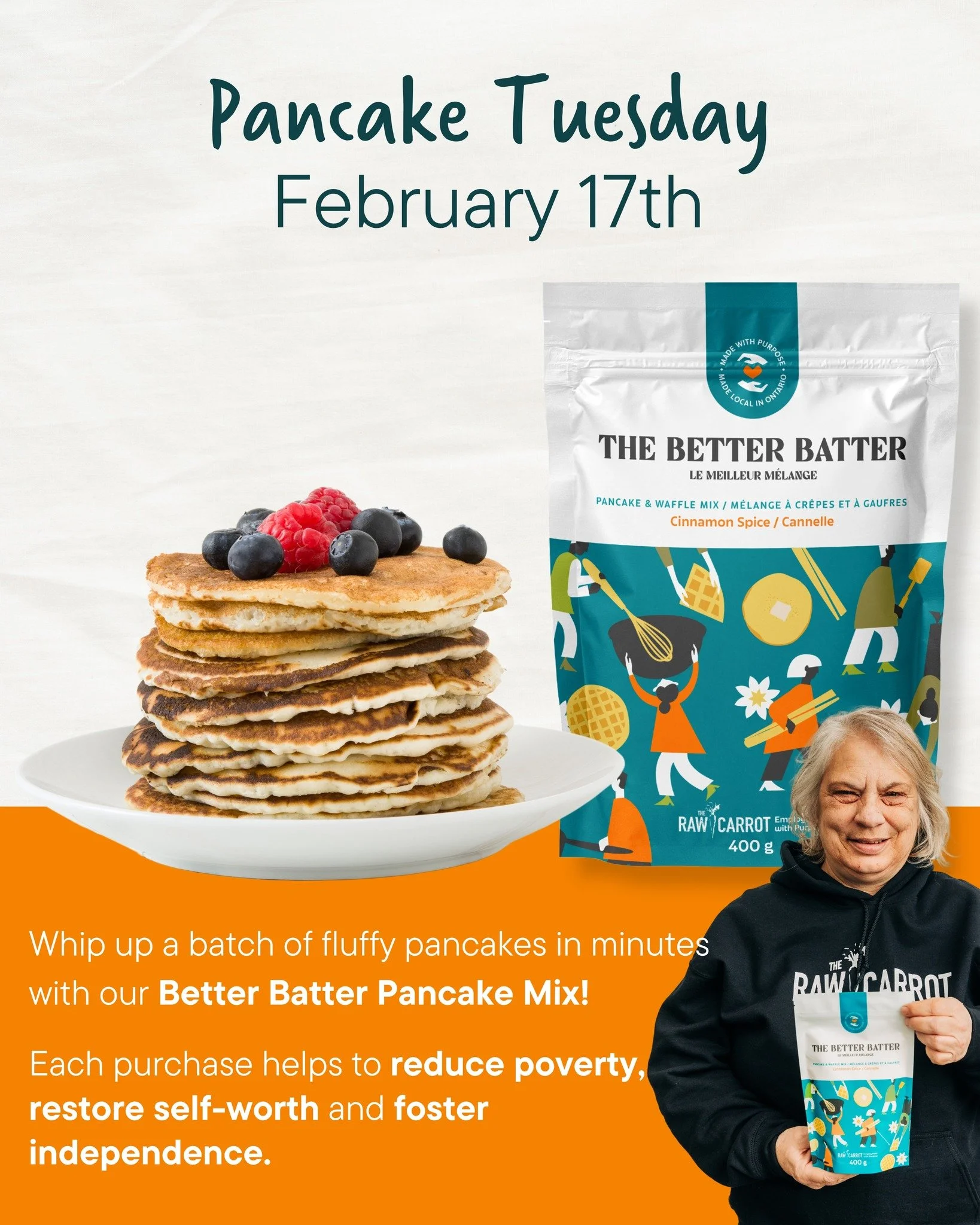 Shrove Tuesday is almost here! A time to enjoy delicious pancakes with your favourite people! Make it even better with our Better Batter Pancake Mix, ready in minutes. Fluffy, golden, and absolutely irresistible! Plus, every purchase helps reduce pov