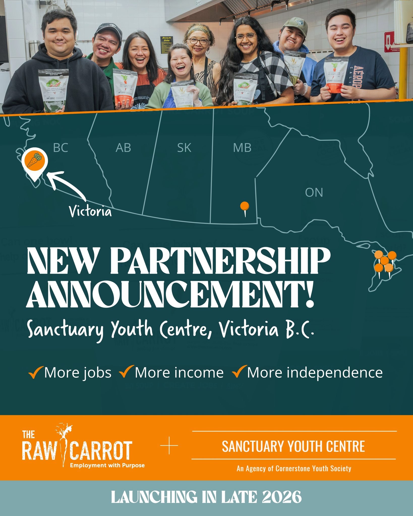 We&rsquo;re pleased to welcome Sanctuary Youth Centre as a Raw Carrot partner, with plans to launch a new site in Victoria, B.C. later this fall!

National expansion means more opportunity in more communities:

🙌More meaningful employment for people