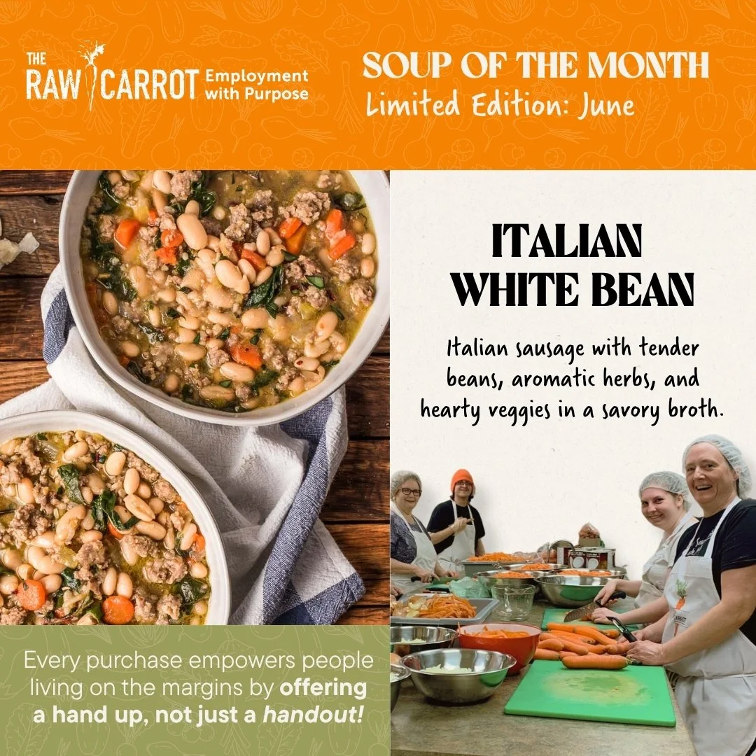 June is here, and we're serving up the comforting goodness of Italian White Bean Soup! 🍲🌿

Made with Italian sausage, tender beans, aromatic herbs, and hearty vegetables in a savoury broth, this month's feature is full of rich flavour and satisfyin