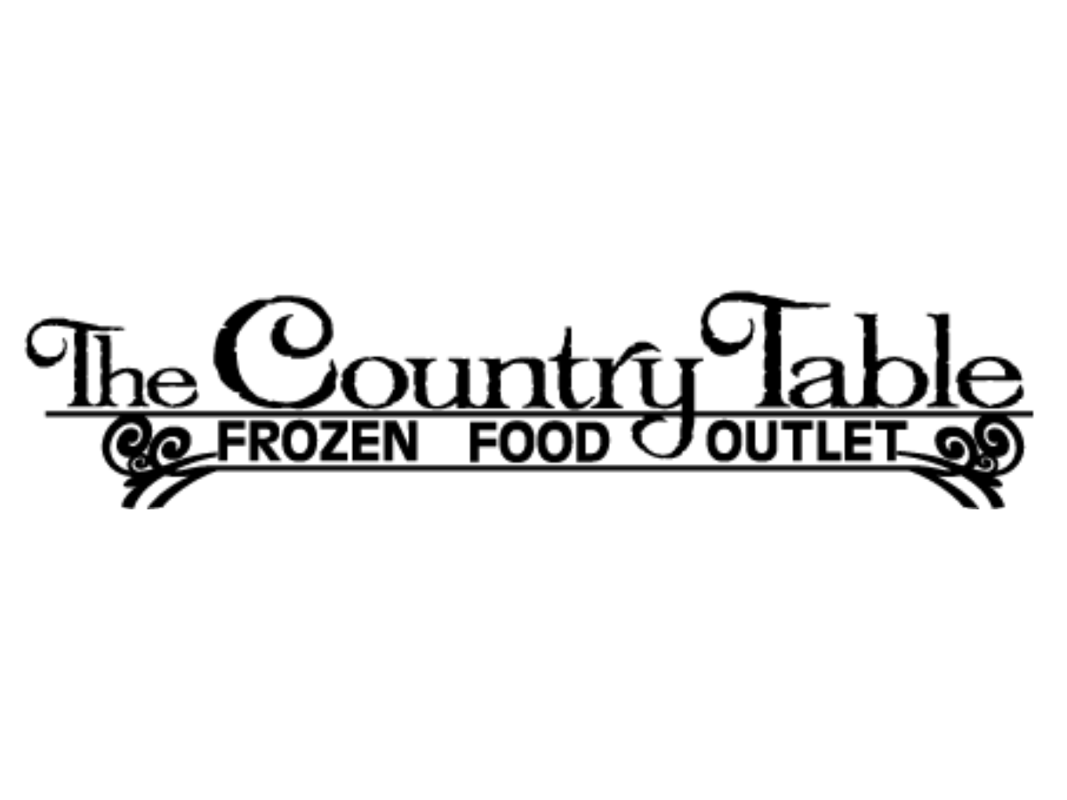 Logo for The Country Table and Frozen Food Outlet in black and white.