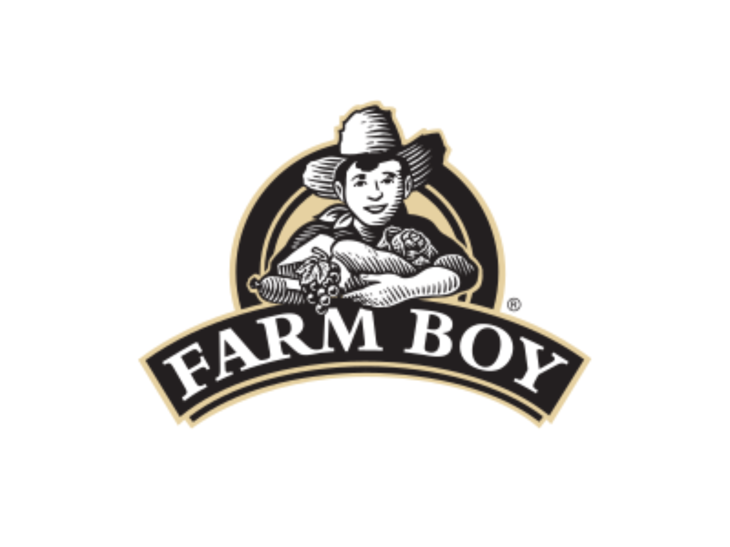 Farm Boy logo featuring a woman with a hat holding vegetables, with the text 'Farm Boy' beneath her.