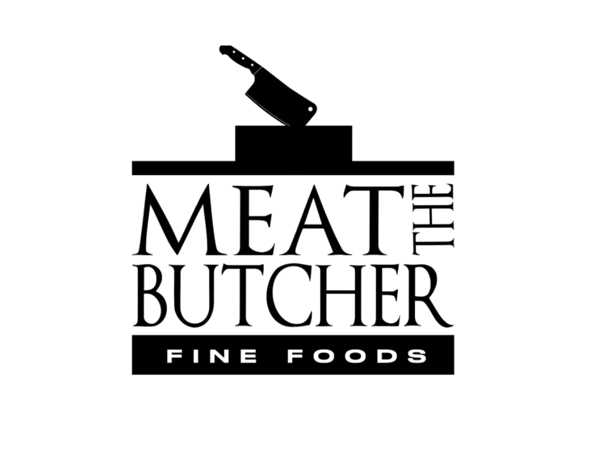 Logo for Meat of the Butcher, featuring a meat cleaver and the text 'Meat of the Butcher' with a banner reading 'Fine Foods'.