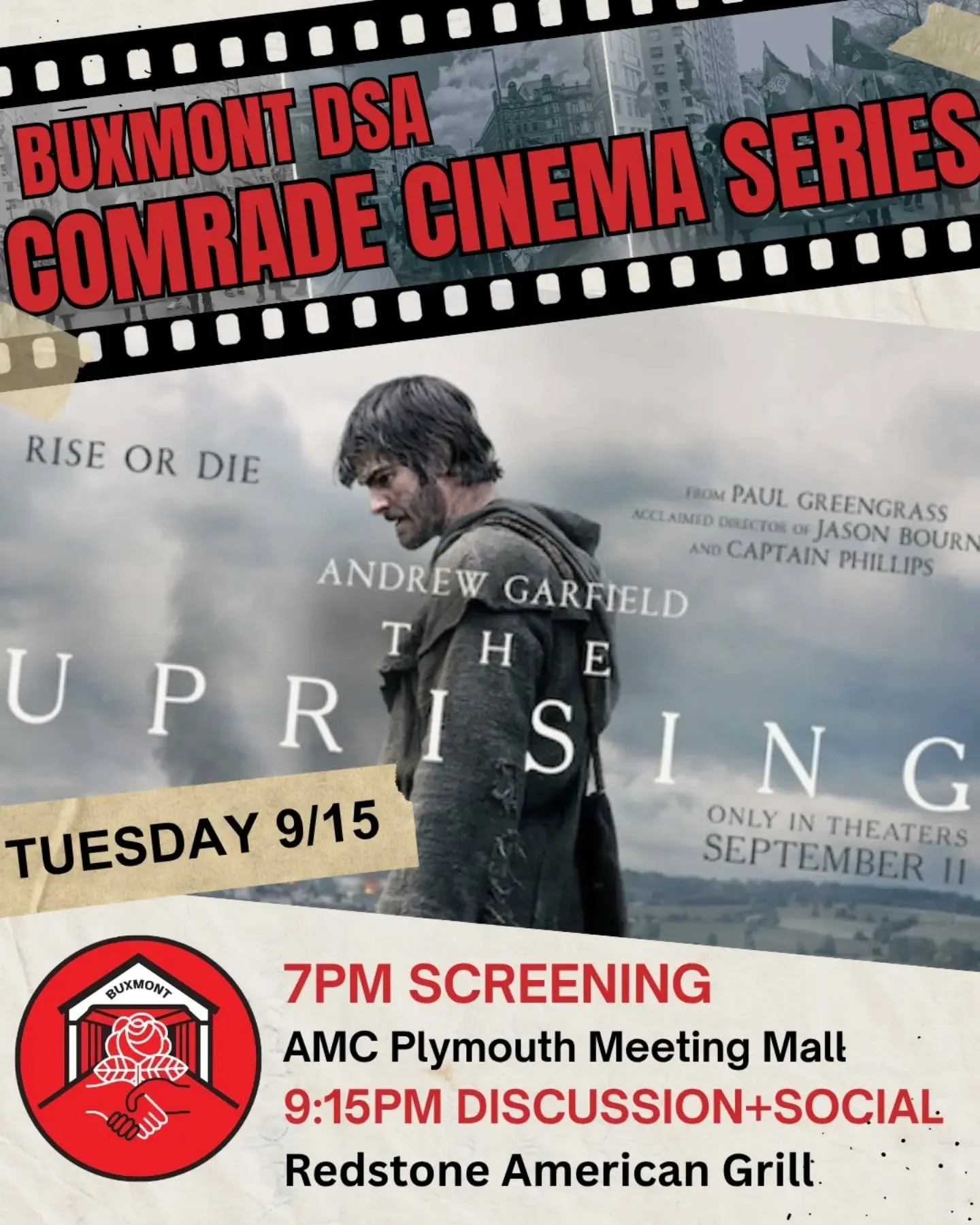 NEW LOCATION for tomorrow's Comrade Cinema series event! Now at AMC Plymouth Meeting Mall followed by the social at Redstone American Grill. If you already bought a ticket at the former theater, please transfer it over.

Looking forward to seeing eve