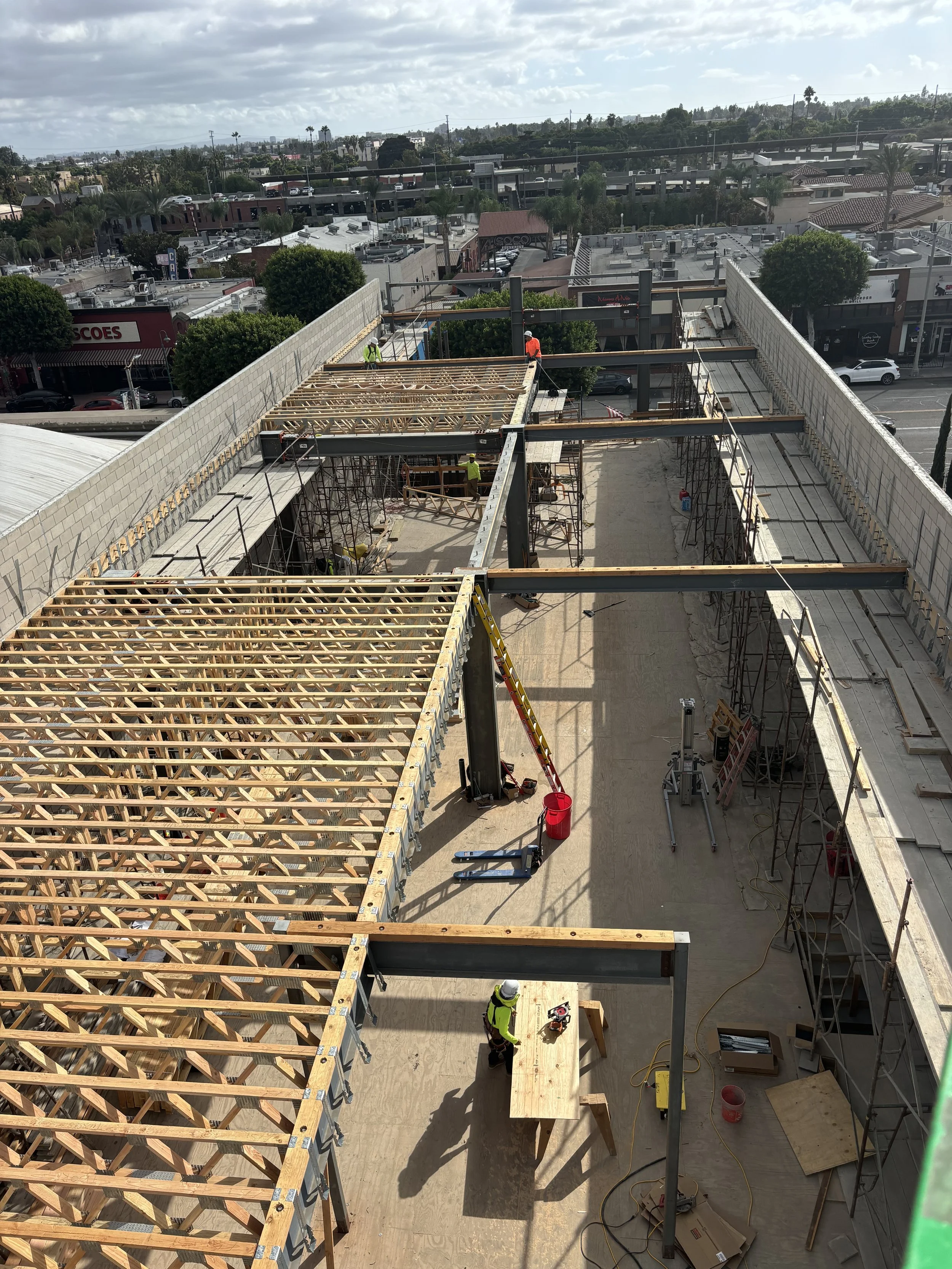 aerial view of construction of a new building