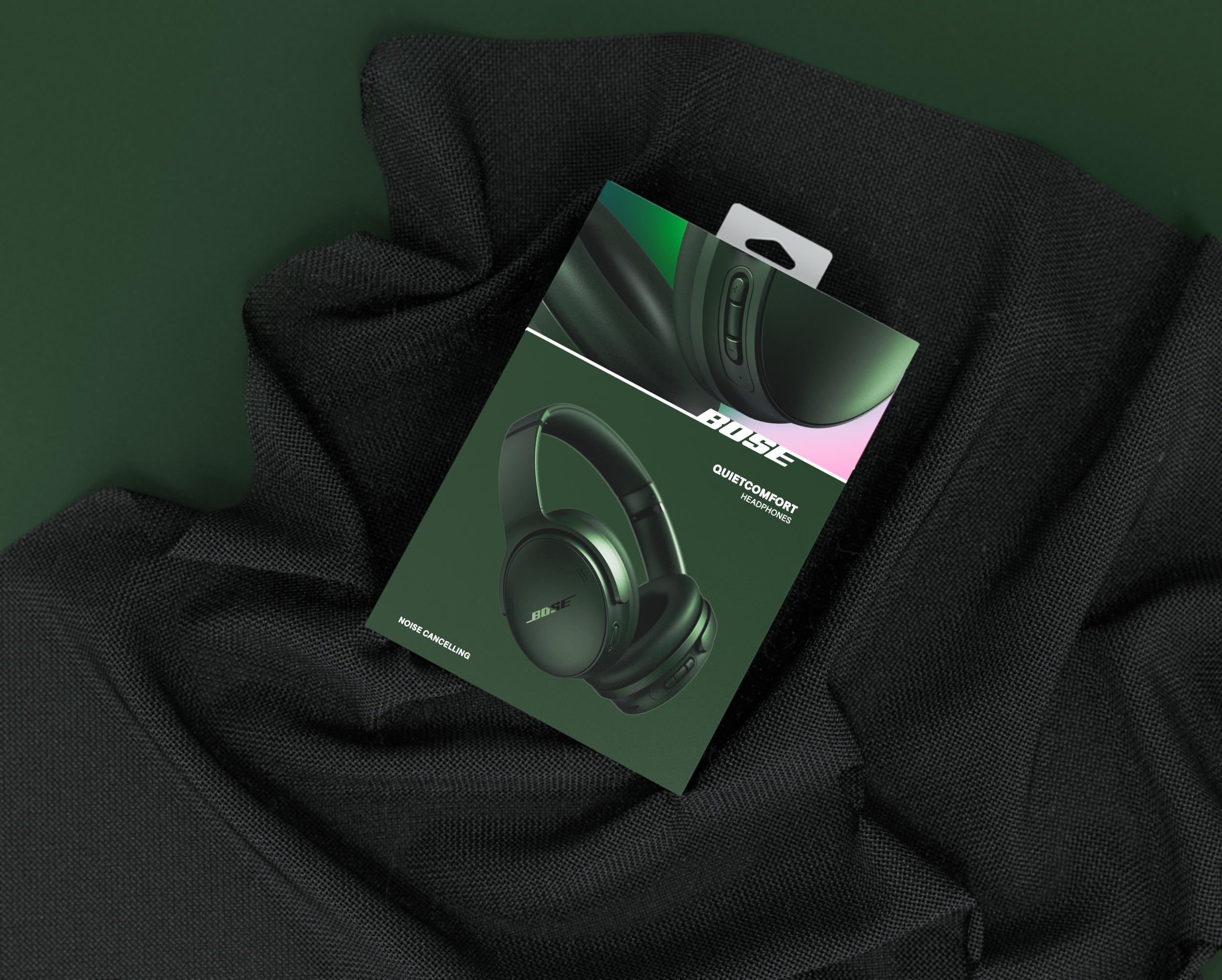 High-fidelity 3D KeyShot render of Bose headphone packaging in a retail shelf environment.