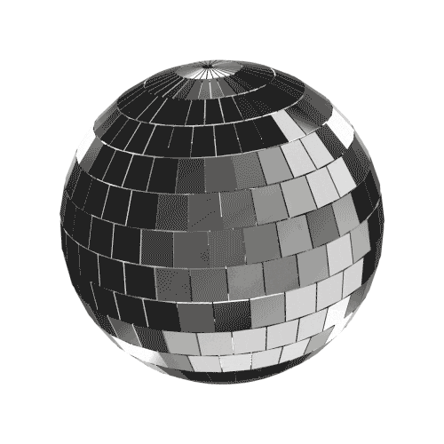 A spherical disco ball covered with mirrored tiles.