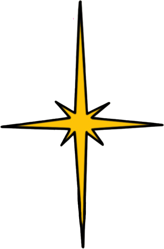 A stylized yellow starburst with black outlines, part of a colorful cartoon illustration.