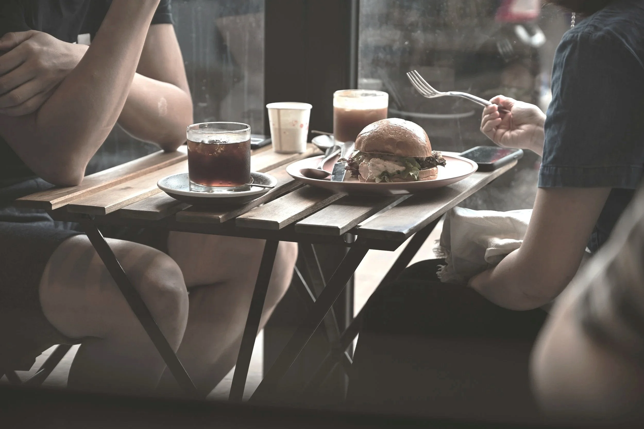Two people in restaurant