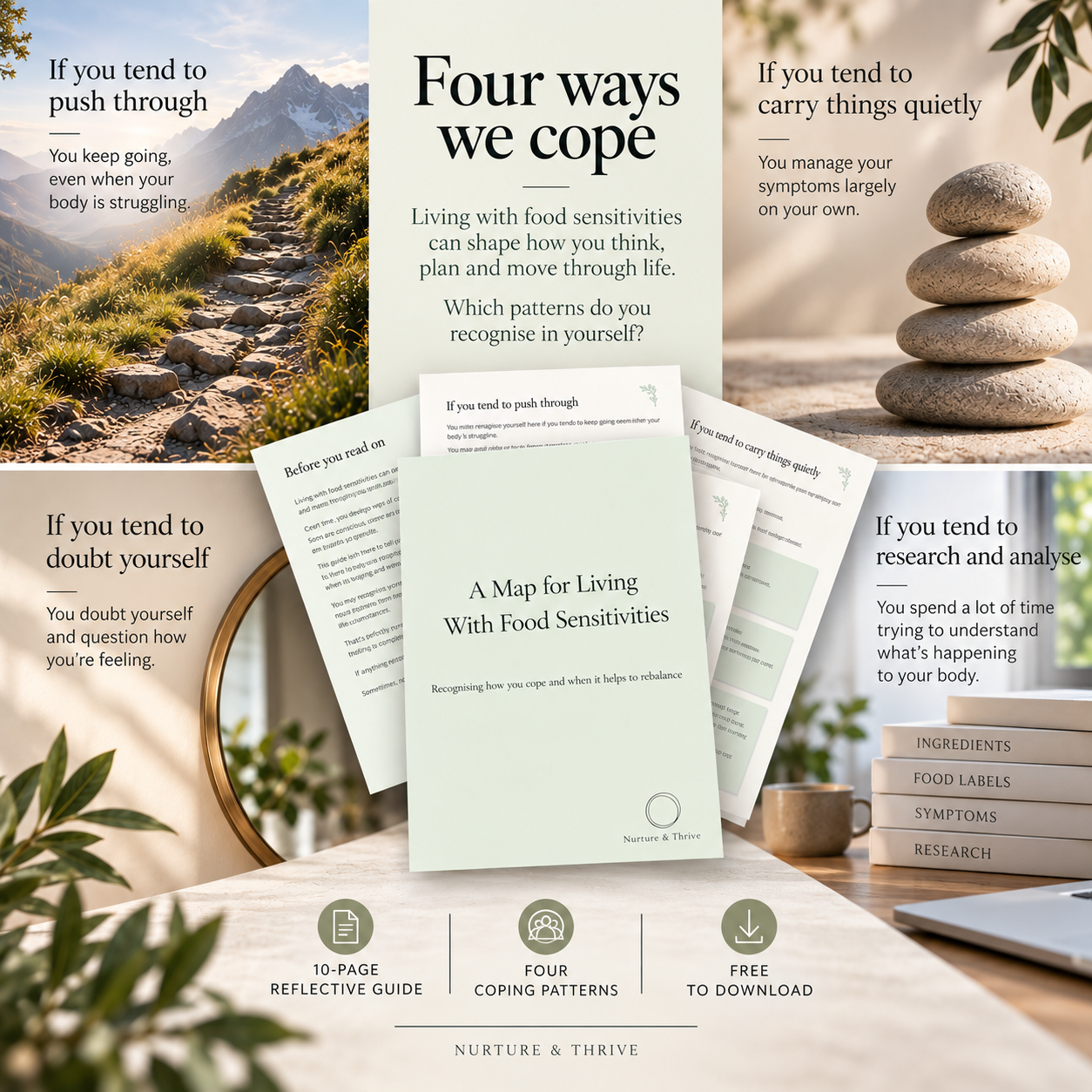 Preview of the free Map for Living With Food Sensitivities, exploring four common coping patterns and how they may affect everyday life