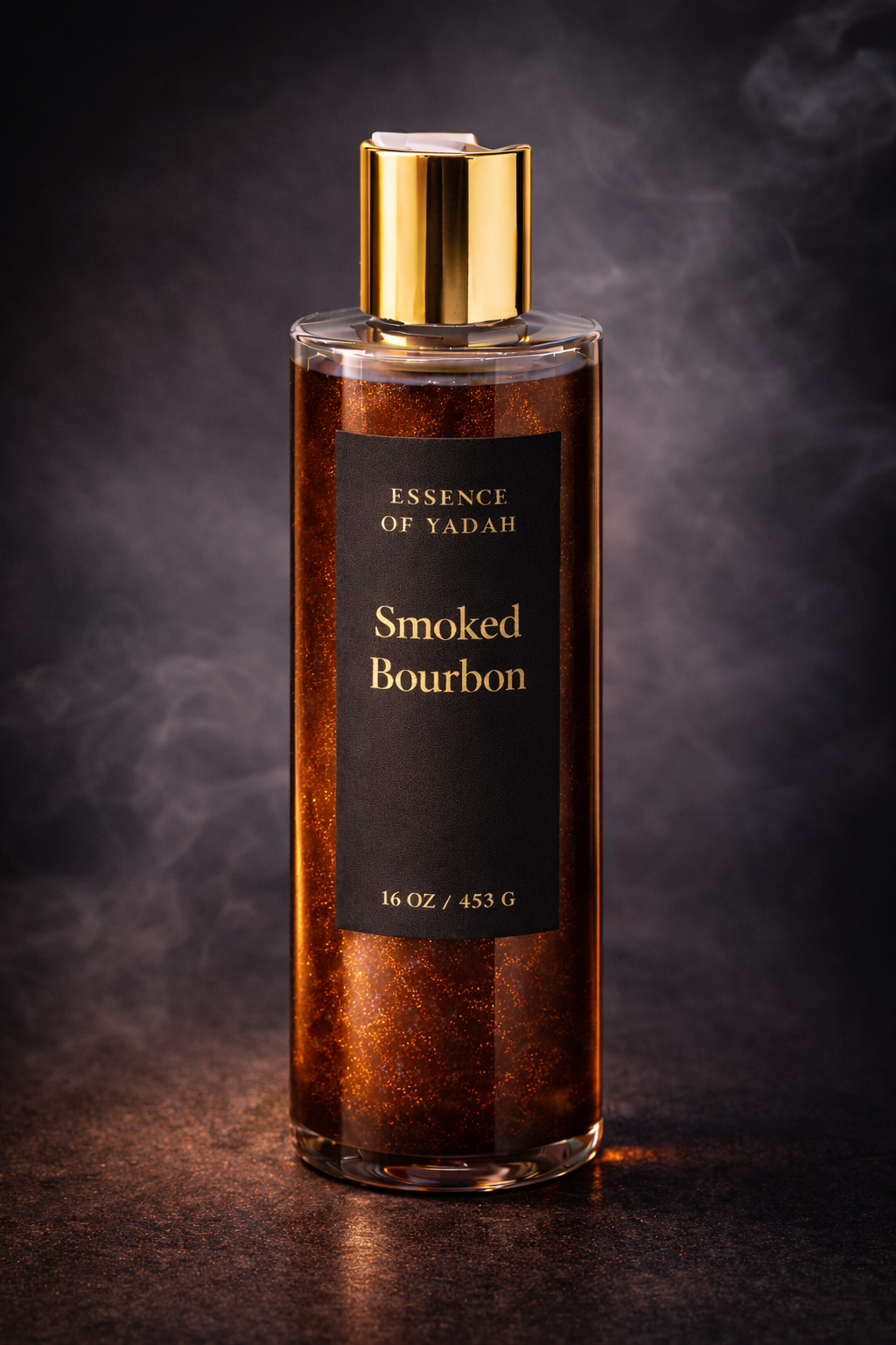 Smoked Bourbon body wash product image charcoal background Essence of Yadah