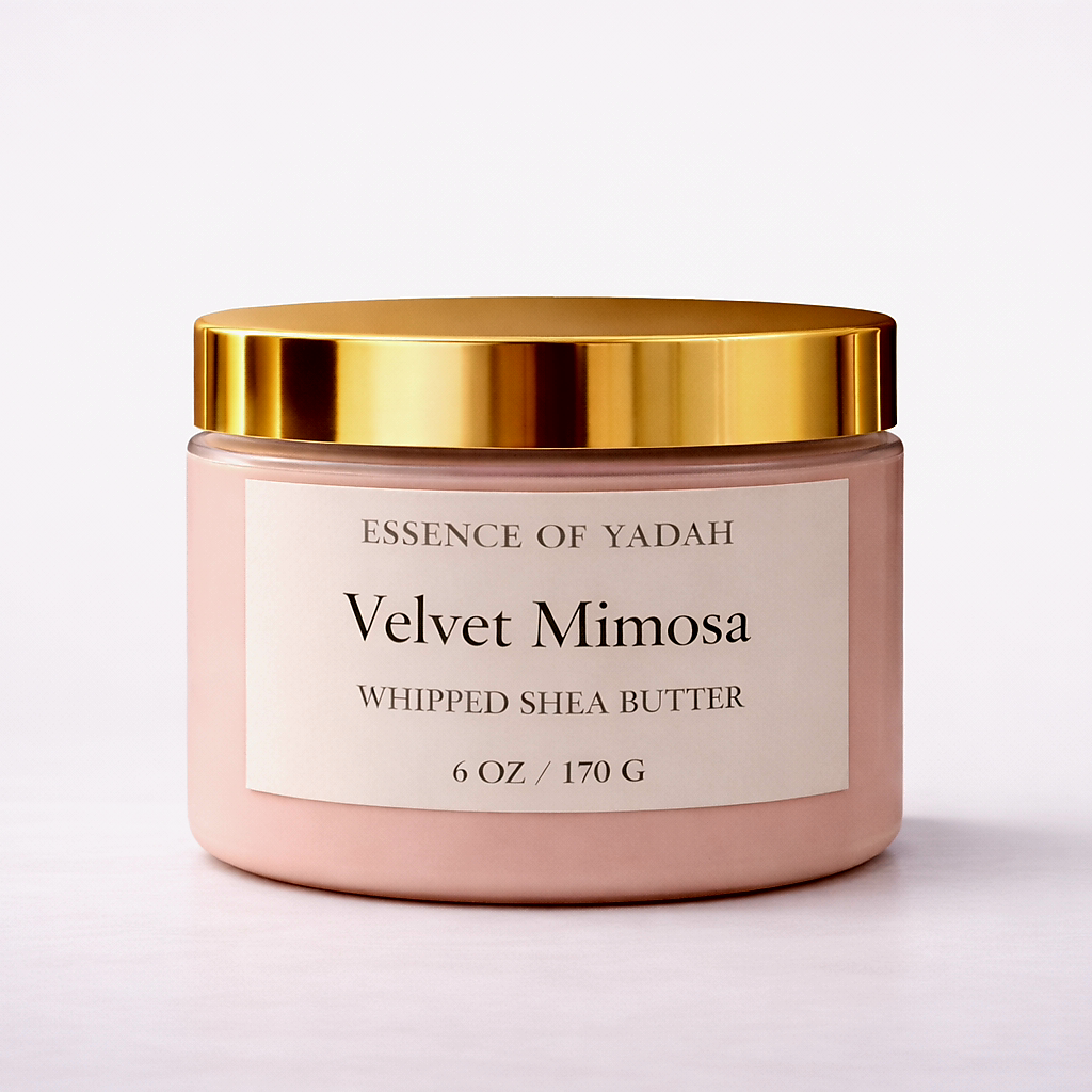 Velvet mimosa body butter jar front view Essence of Yadah