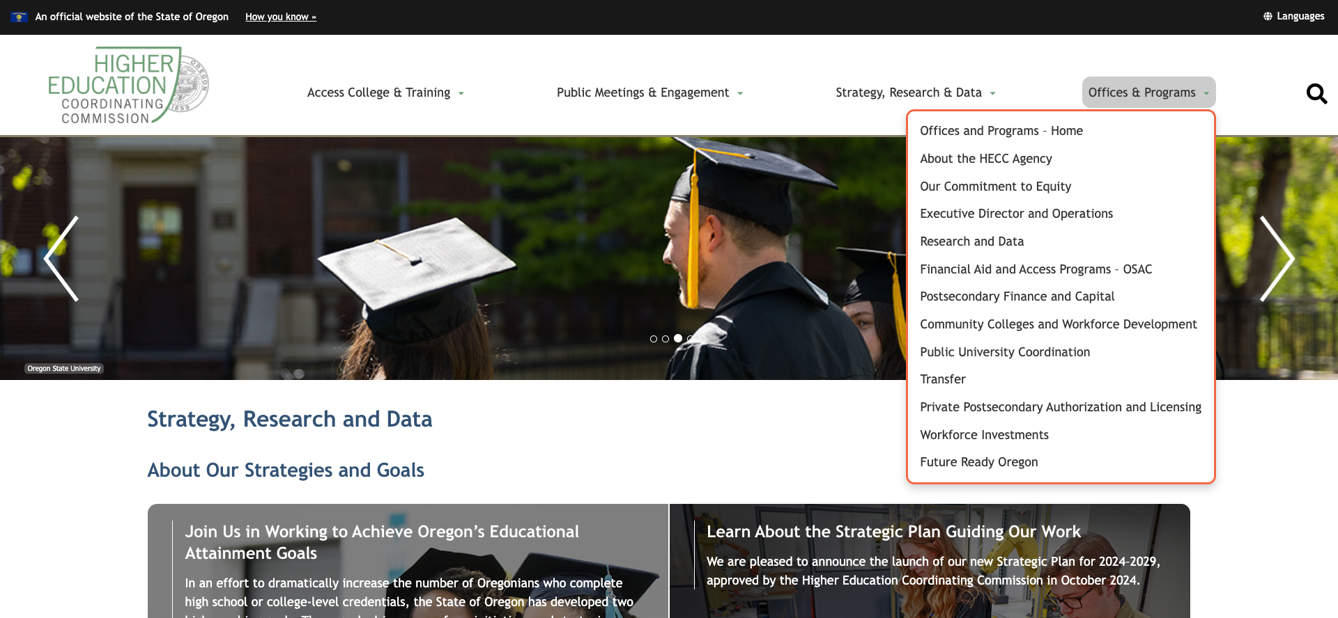 HigherEd Strategy and Research Homepage Screenshot