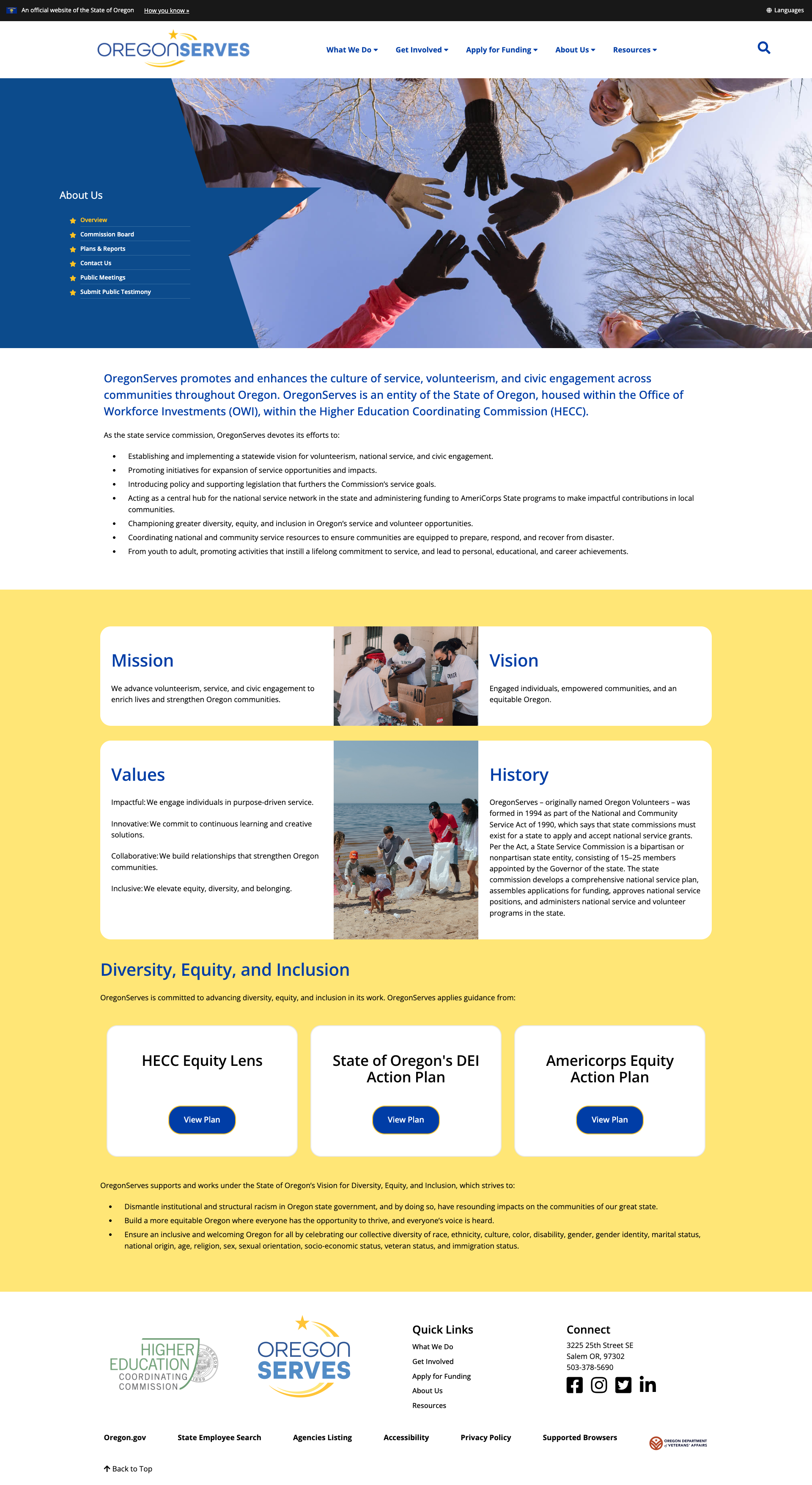 OregonServes About Us Page Screenshot