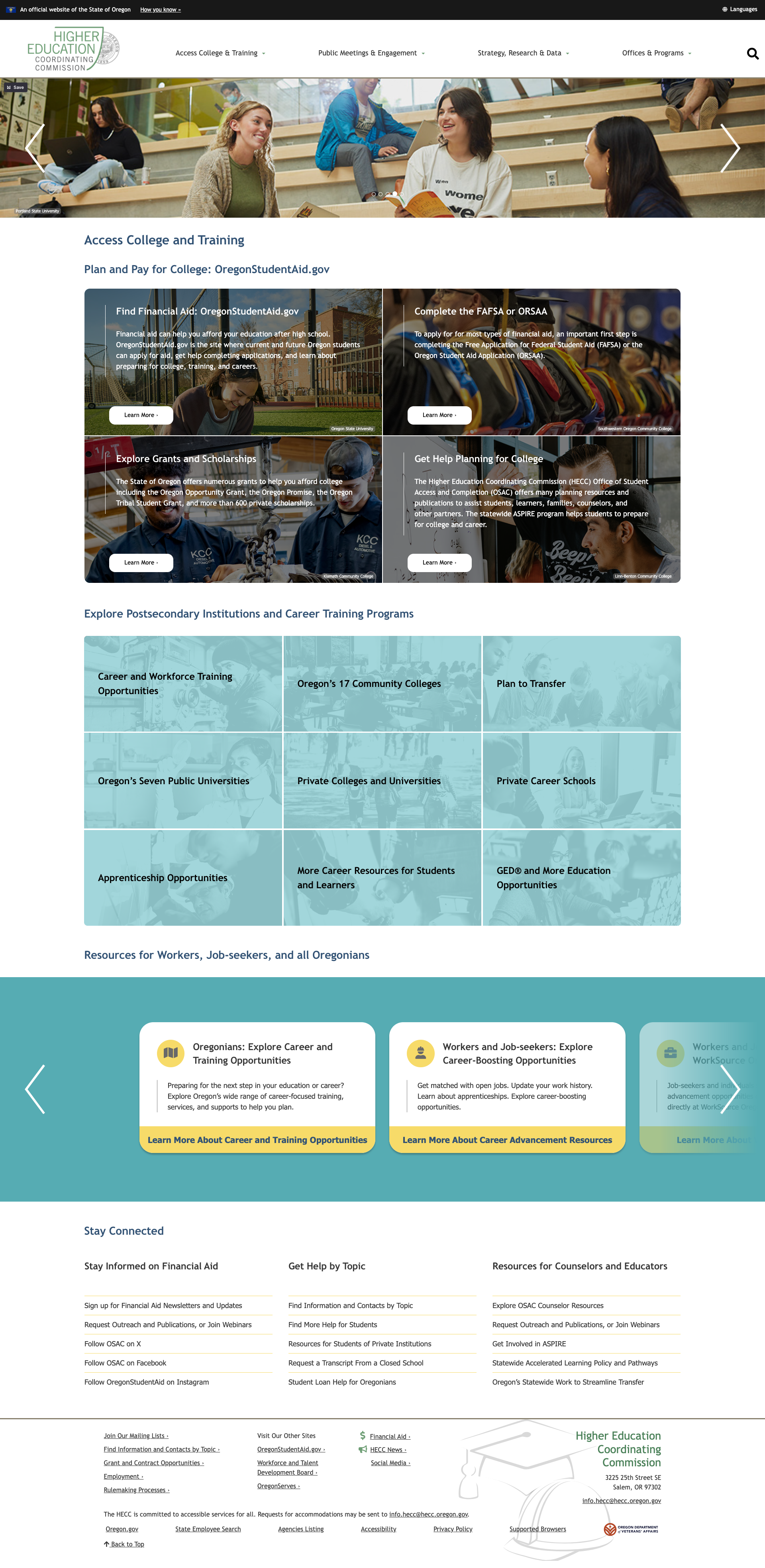 Higher Ed Access Homepage Screenshot