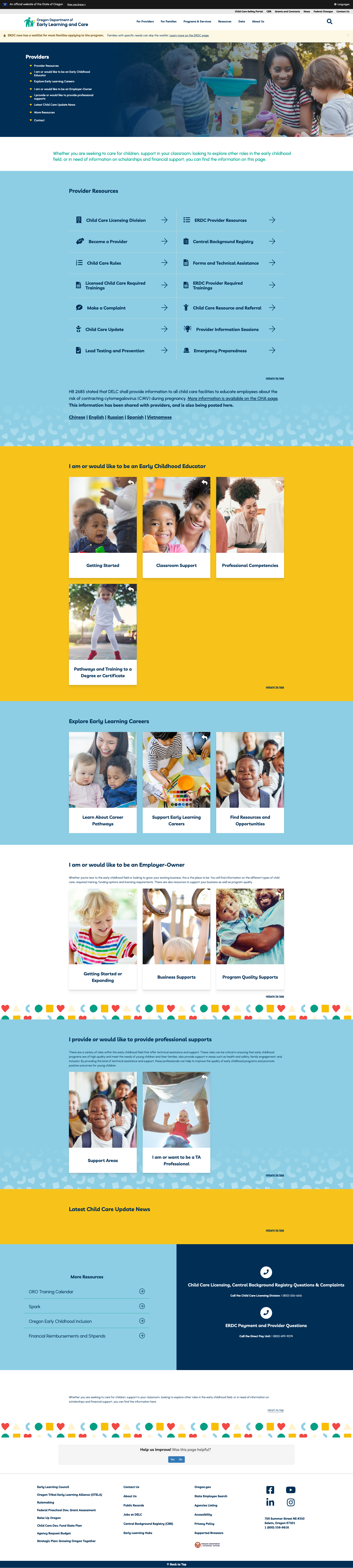DELC Providers Homepage Screenshot