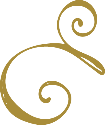 A decorative gold swirl design with elegant curves and spirals.