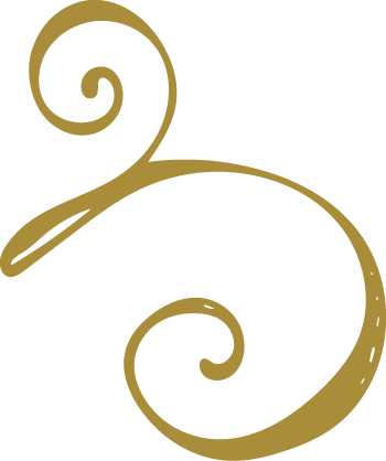 A decorative gold swirl design with elegant curves and spirals.