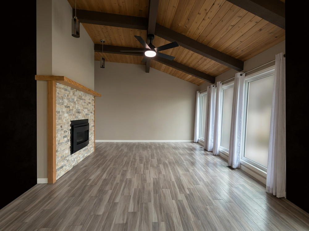 Cozy living space with vacuumed rugs and streak-free windows, cleaned by AAE Home Glow.