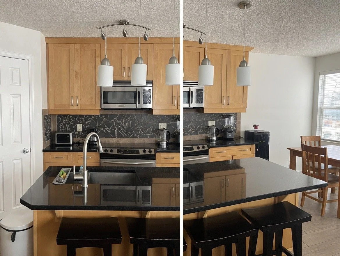 Picture showing a clean kitchen after it was cleaned.