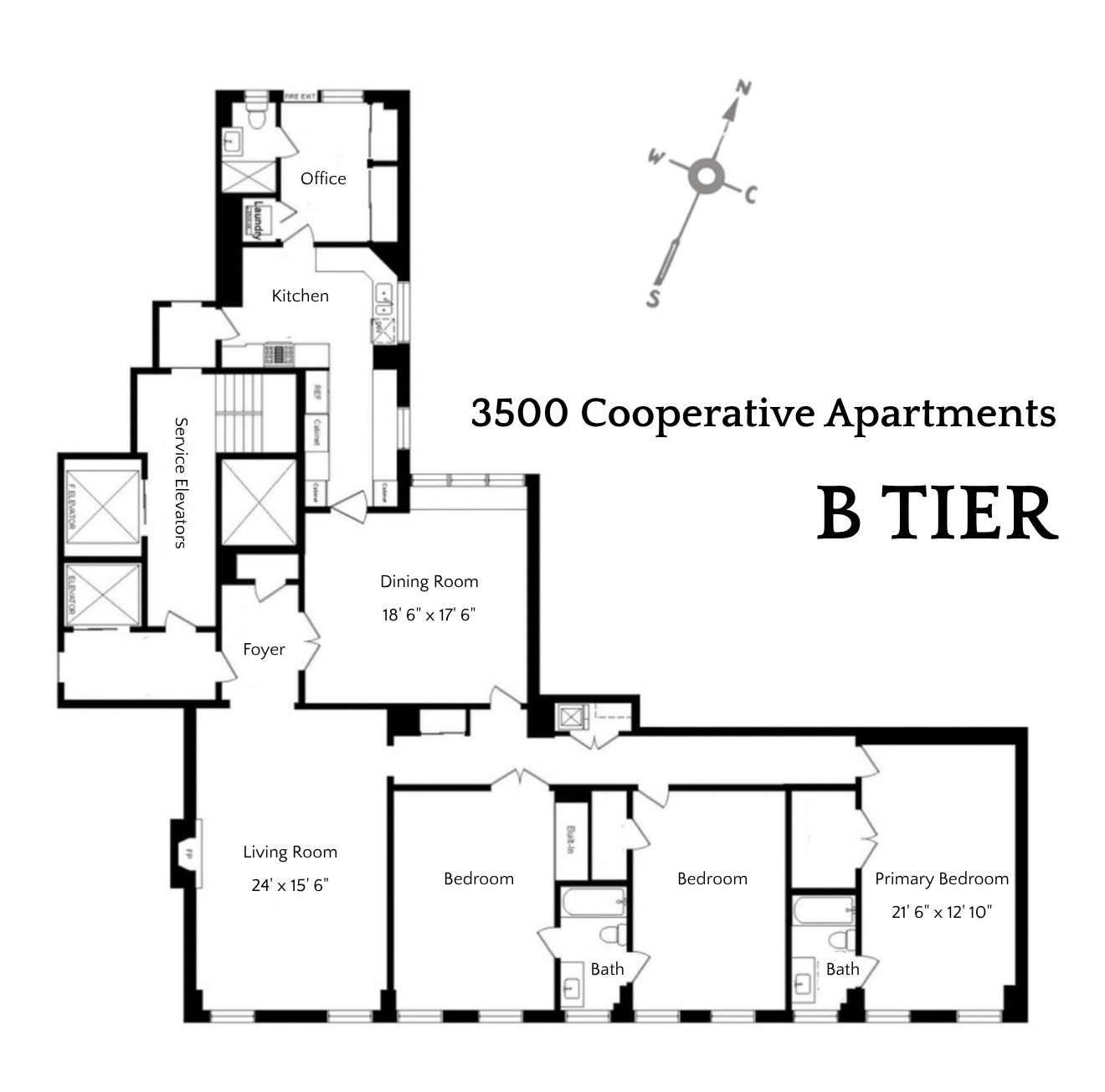 Floor plan of the B Tier units in 3500 N. Lake Shore Drive