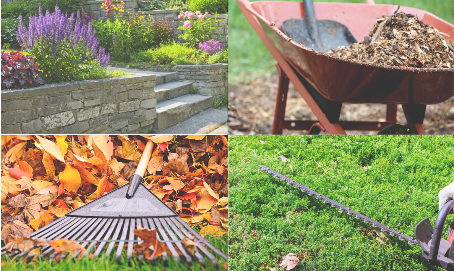 Services d’entretien paysager à la carte offerts par Guillaume Gazon : plates-bandes, paillis, ramassage de feuilles et taille de haies