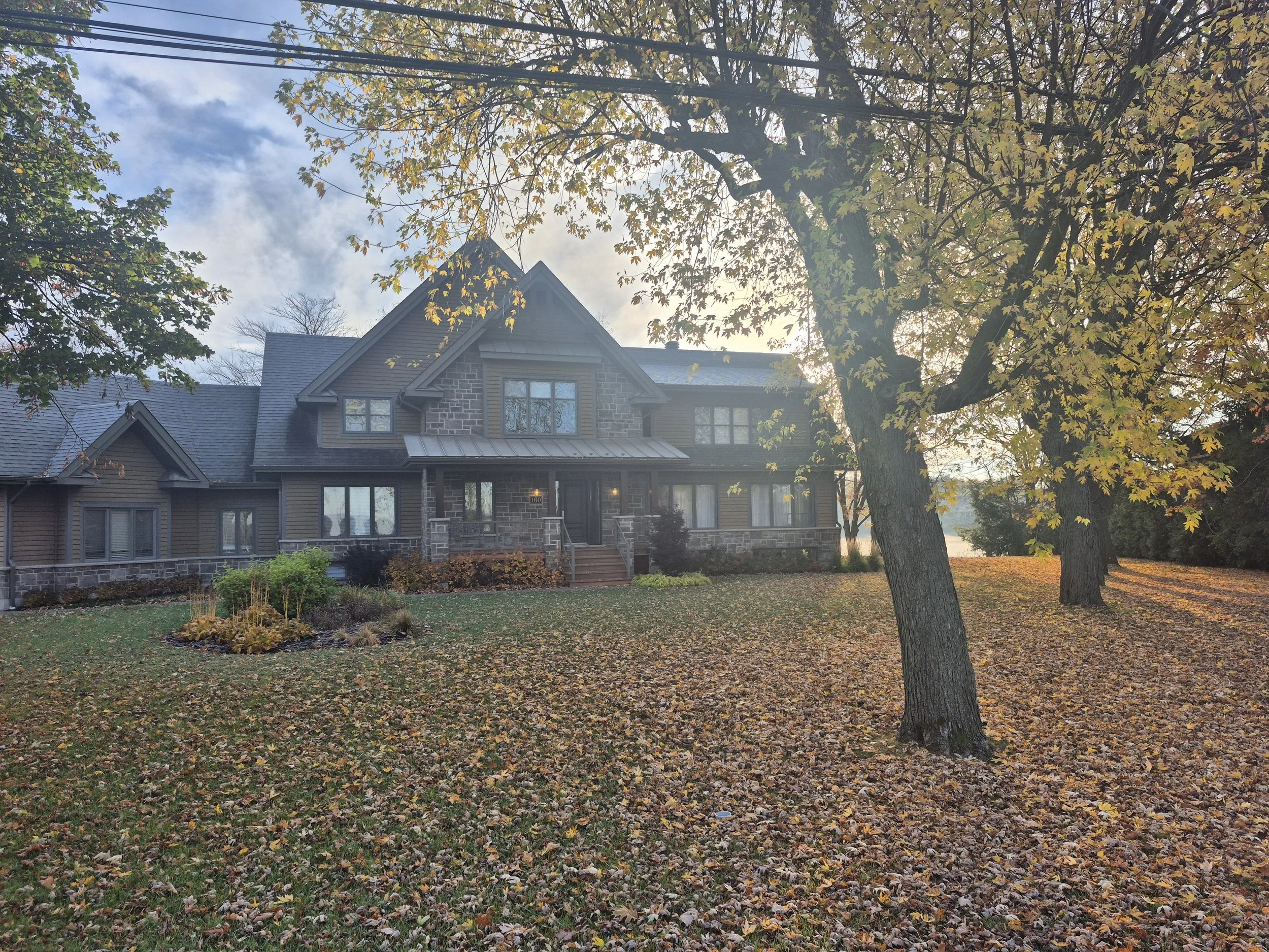 Terrain résidentiel couvert de feuilles avant le service de ramassage offert par Guillaume Gazon sur la Rive-Sud de Montréal