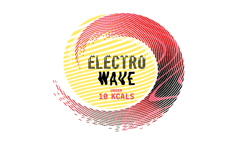 A colorful circular graphic with text reading "Electrowave" and "Under 10 KCAL" in the center, with a dynamic swirl background.