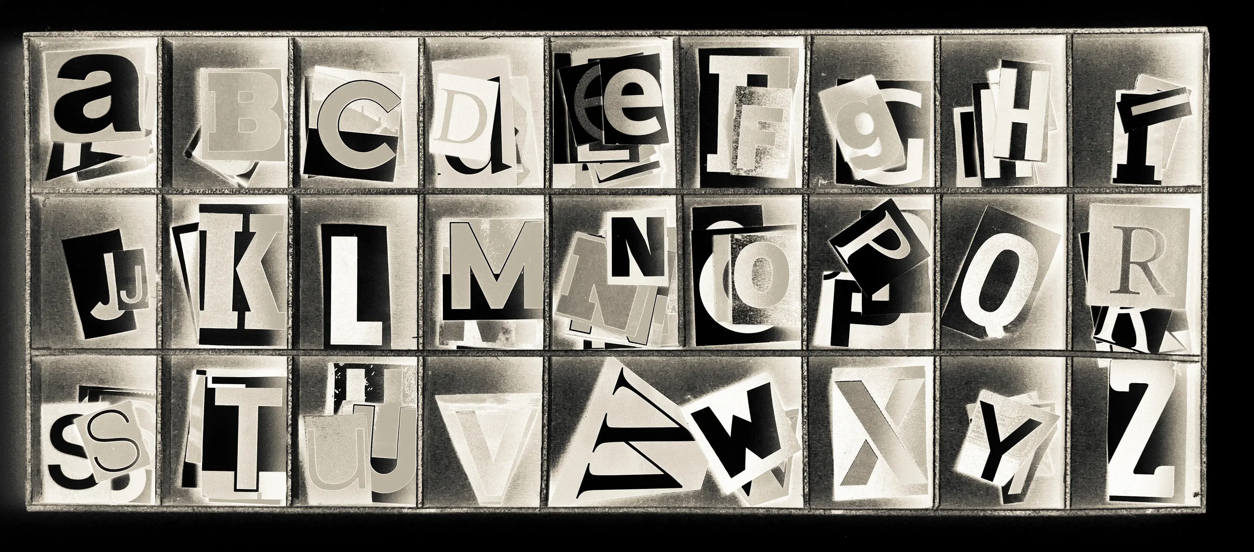 image of scrambled fonts of the alphabet