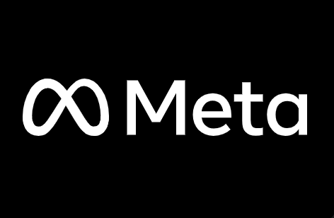 Meta logo with infinity symbol on black background.