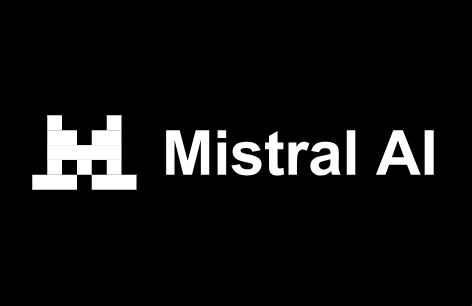 Mistral AI logo with a pixelated crown icon on a black background