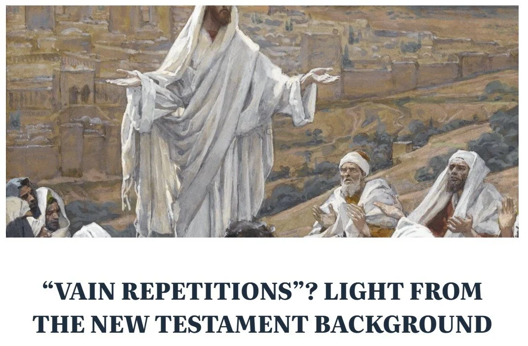 Painting depicting Jesus Christ with outstretched arms speaking to a group of men, in a desert-like setting.