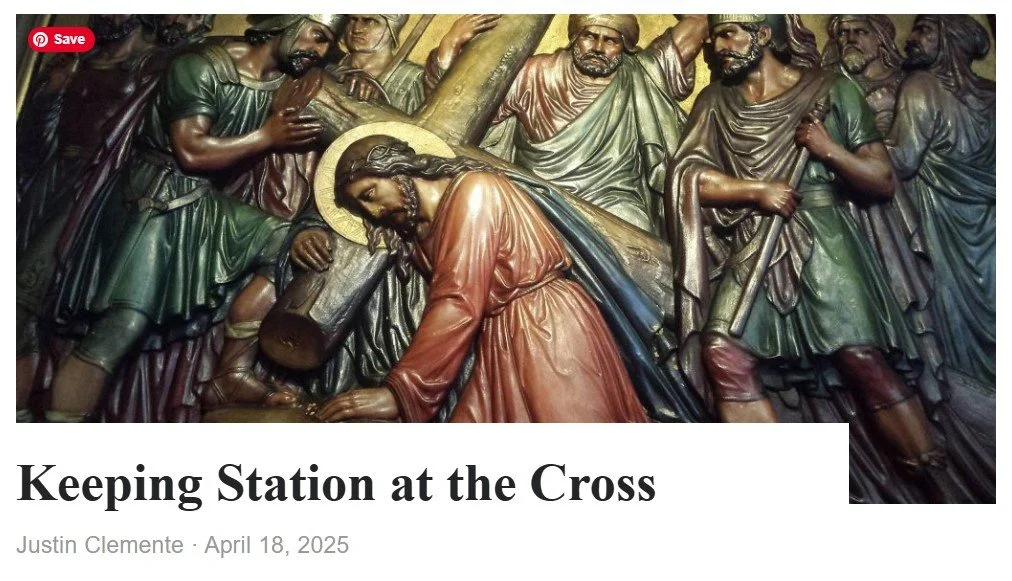 A detailed bronze relief sculpture of Jesus Christ carrying his cross, surrounded by Roman soldiers and followers, depicting the biblical scene of Jesus' crucifixion.