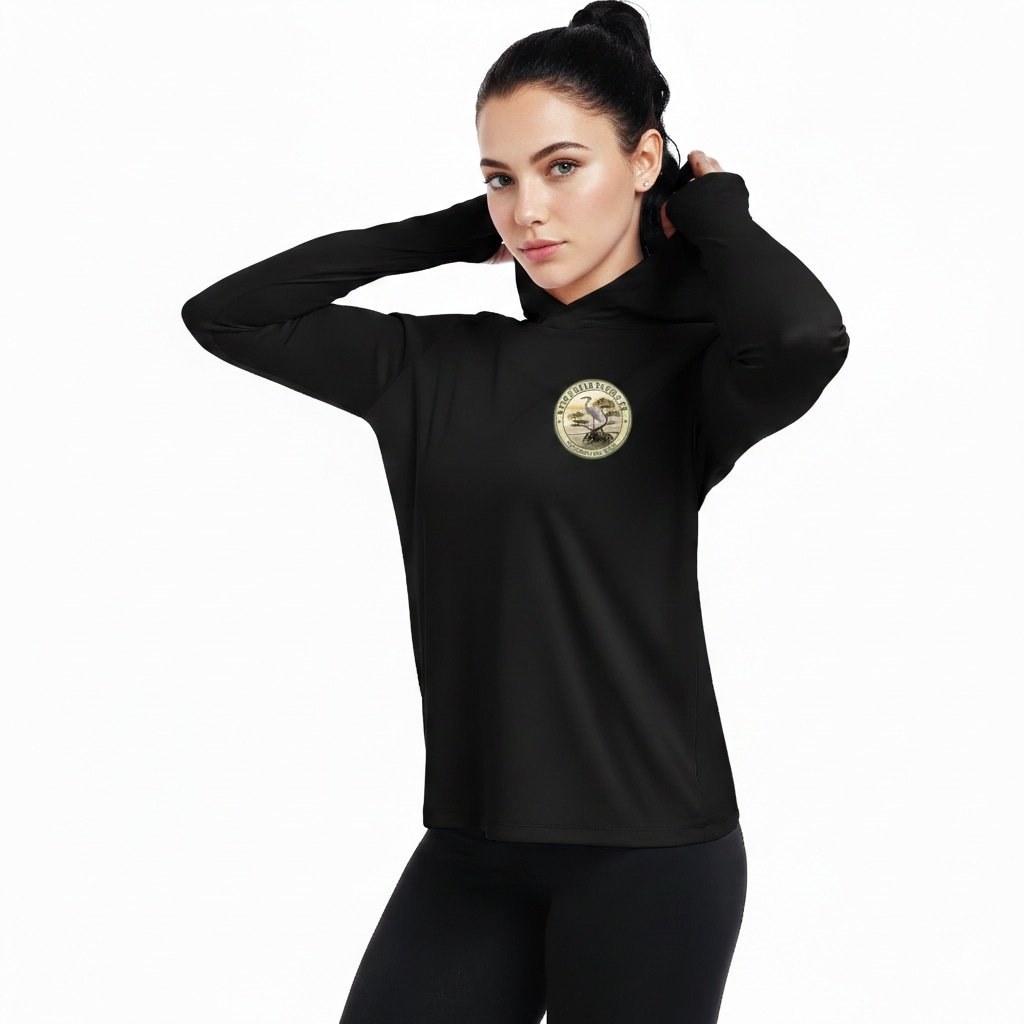 Womens Long Sleeve Hooded Shirt with Thumb Holes, Black S-XL