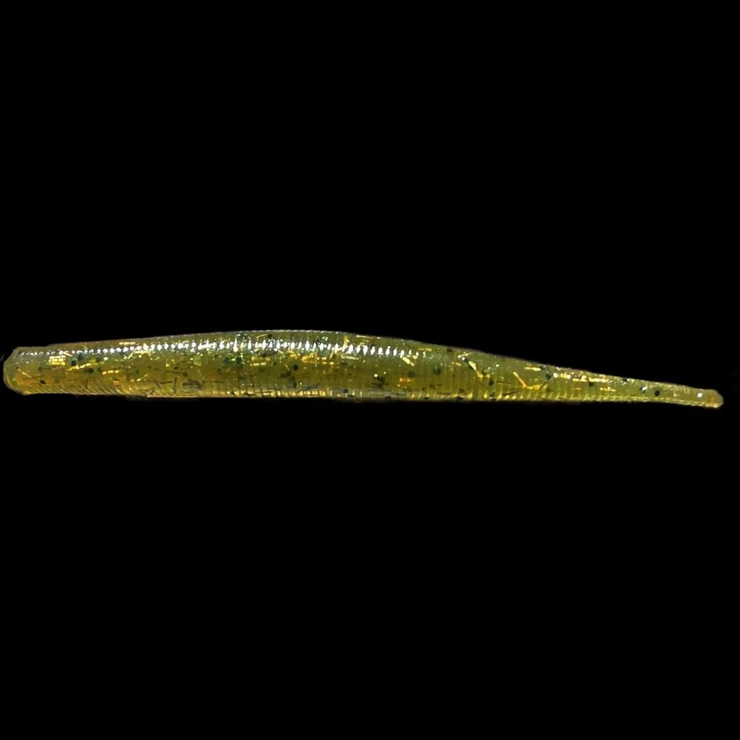 5 inch straight tail worm fathead by limit out lures green pumpkin with gold and black flake