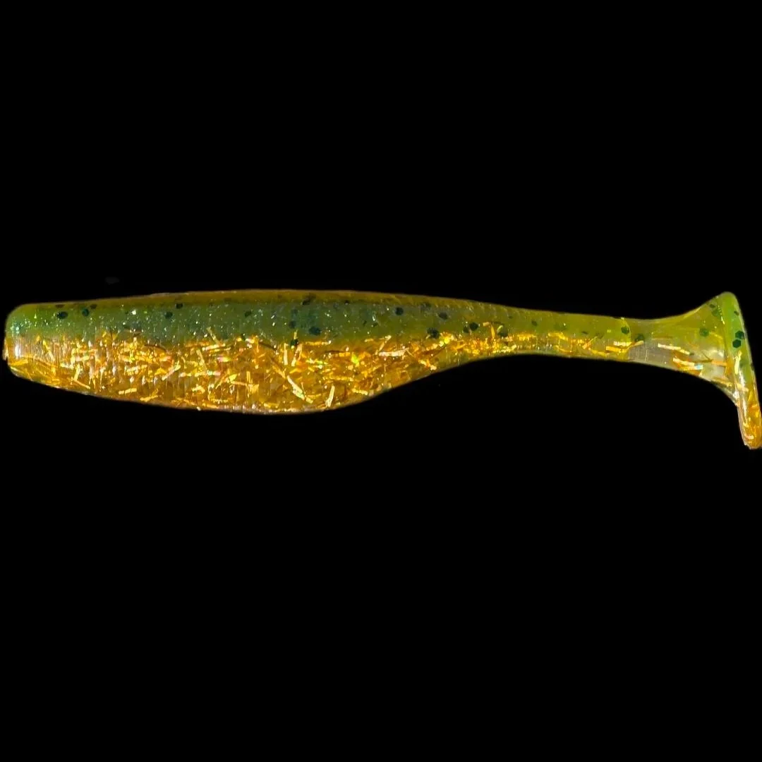 3.8 green/ gold swimbait paddle tail custom color for inshore and freshwater fishing limit out lures