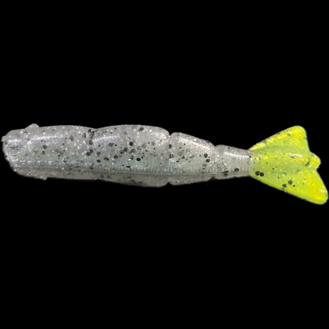 3 inch shrimp soft plastic bait with chartreuse tail limit out lures