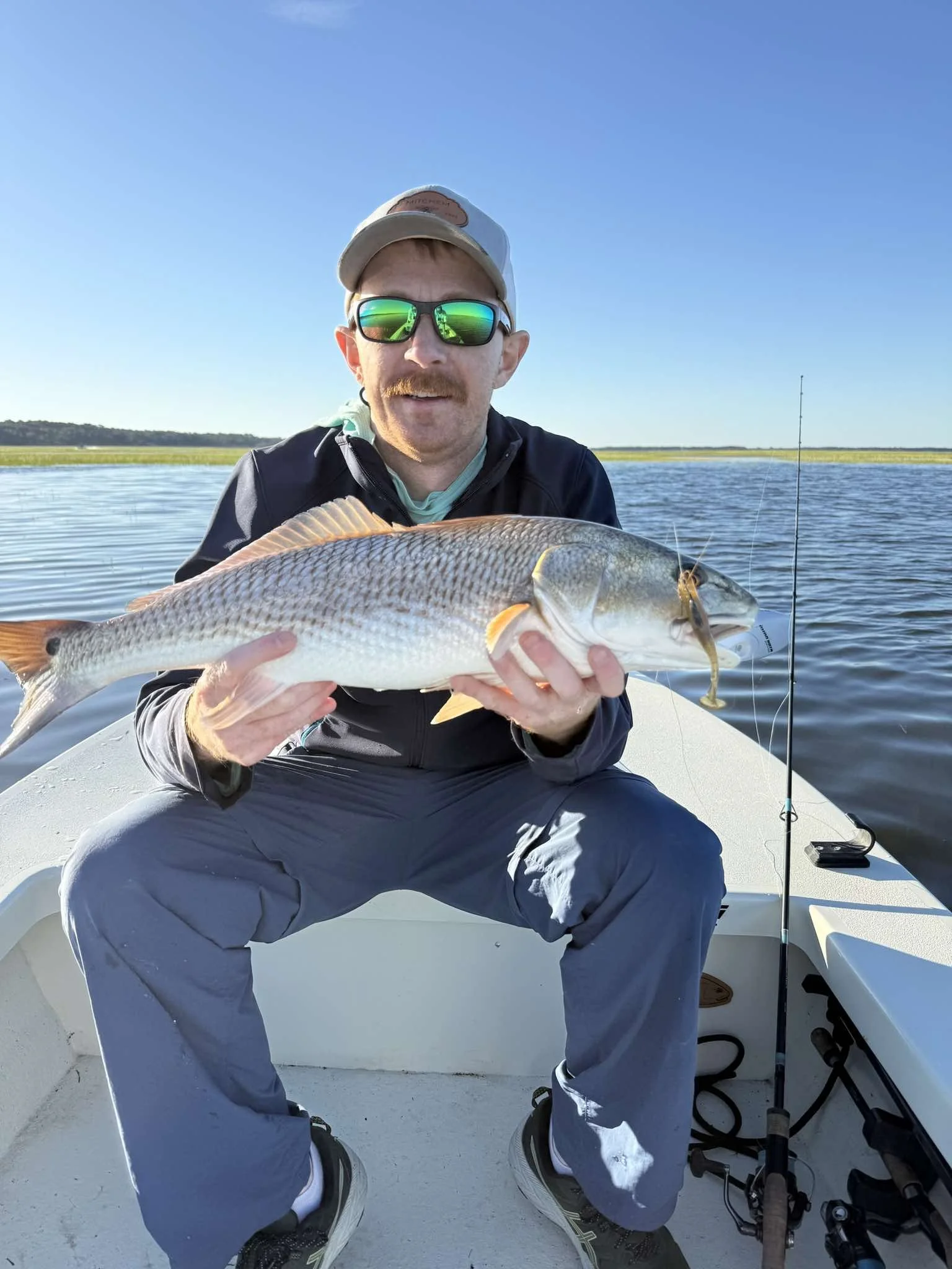 Brandon Platts catching this beautiful redfish on the 3.8-inch avenger soft plastic bait from limit out lures. 