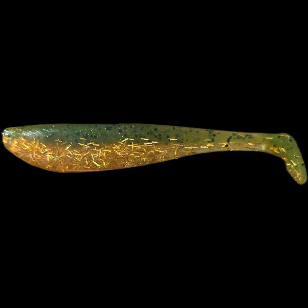 5 inch paddle tail green/ gold  soft plastic bait limit out lures