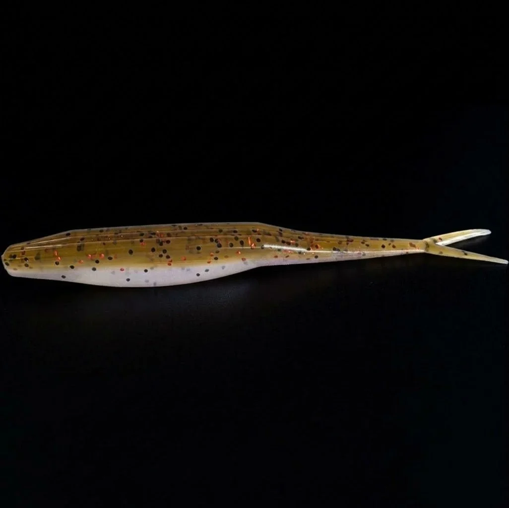 5in Split-tail- fluke-jerkbait- shad- mudmarsh-honey-brown