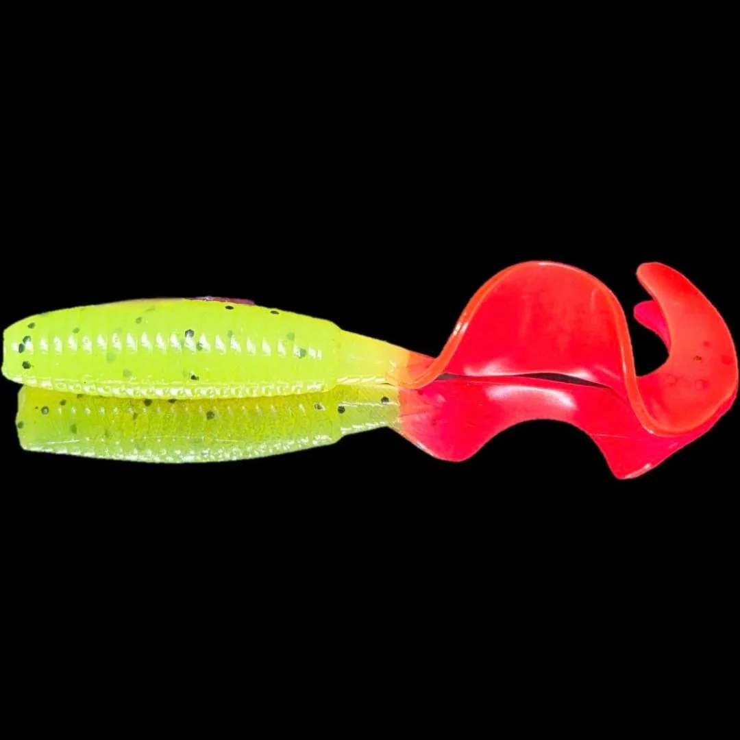 Custom Color Chartreuse and pink curly tail grub limit out lures