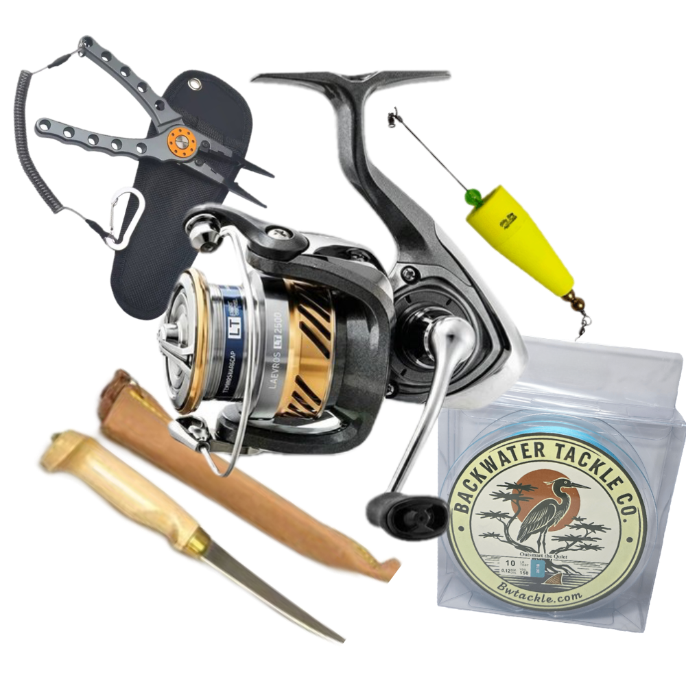 FISHING POLES, POPNCORK, FILLET KNIFE, FISHING REEL, FISHING BRAIDED LINE