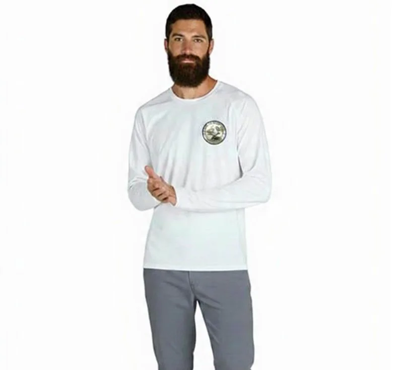 Men's White Backwater Shirt with Long Sleeves, UPF 44+