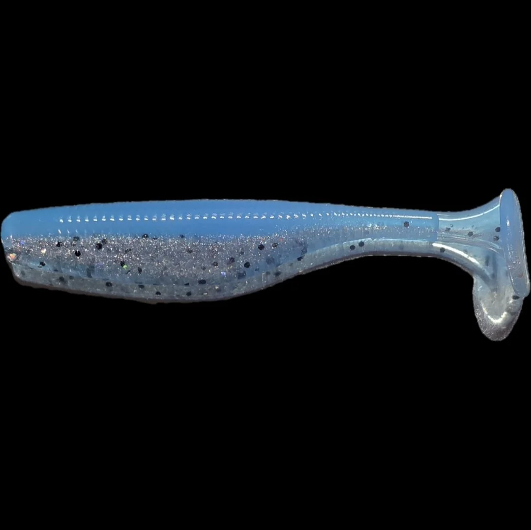 limit out lures soft plastic swimbait blue and silver with black glitter
