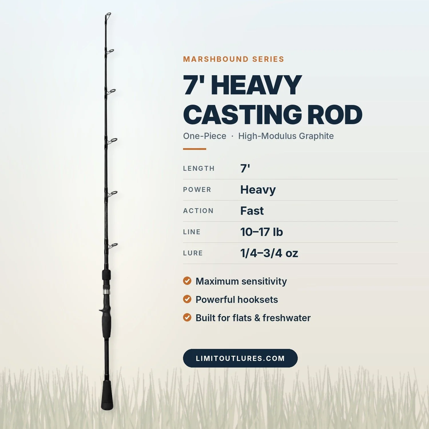 Custom MB 7' Heavy Casting Rod, One-Piece | Limit Out Lures