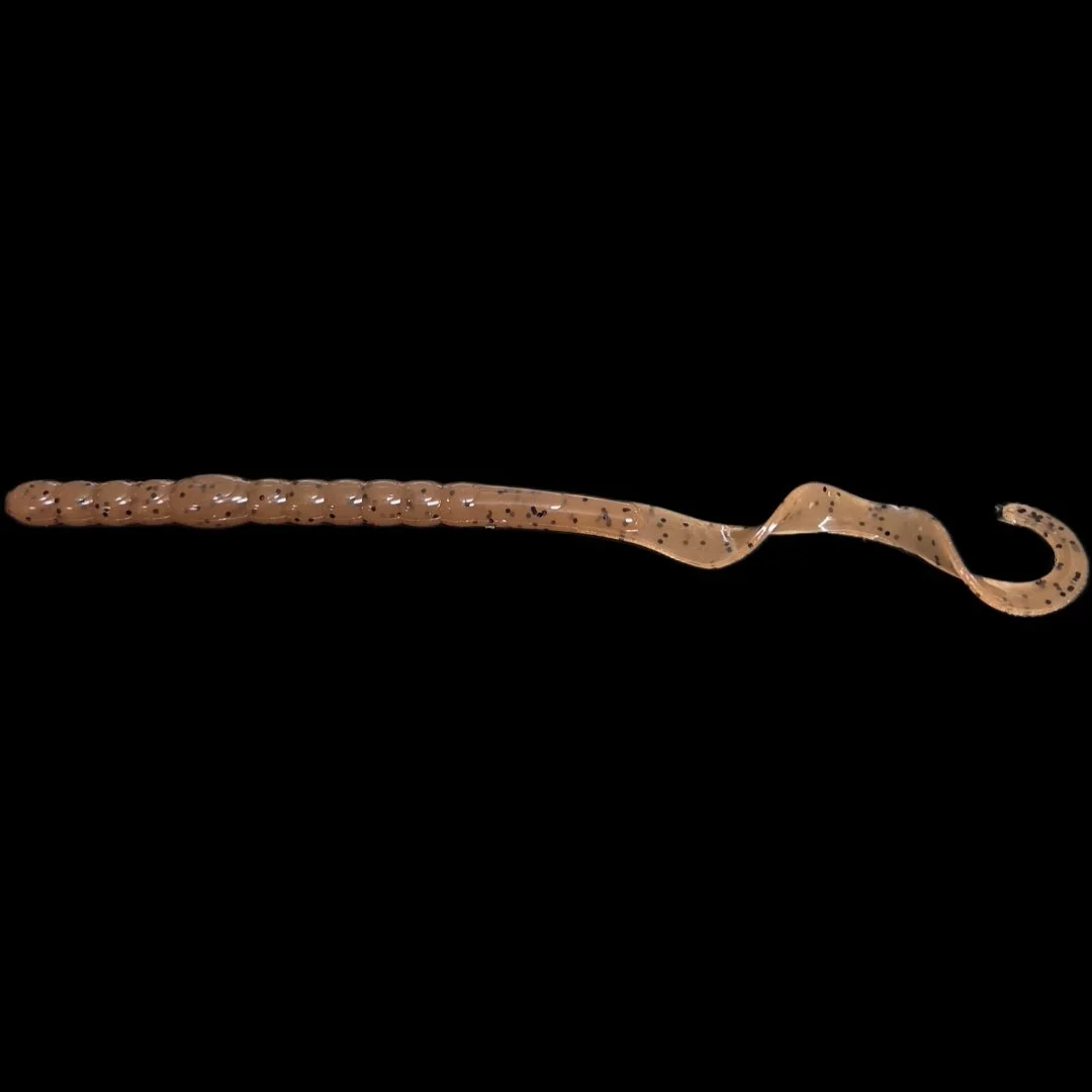 10-inch ribbon curly tail worm carolina pumpkin with black glitter limit out lures