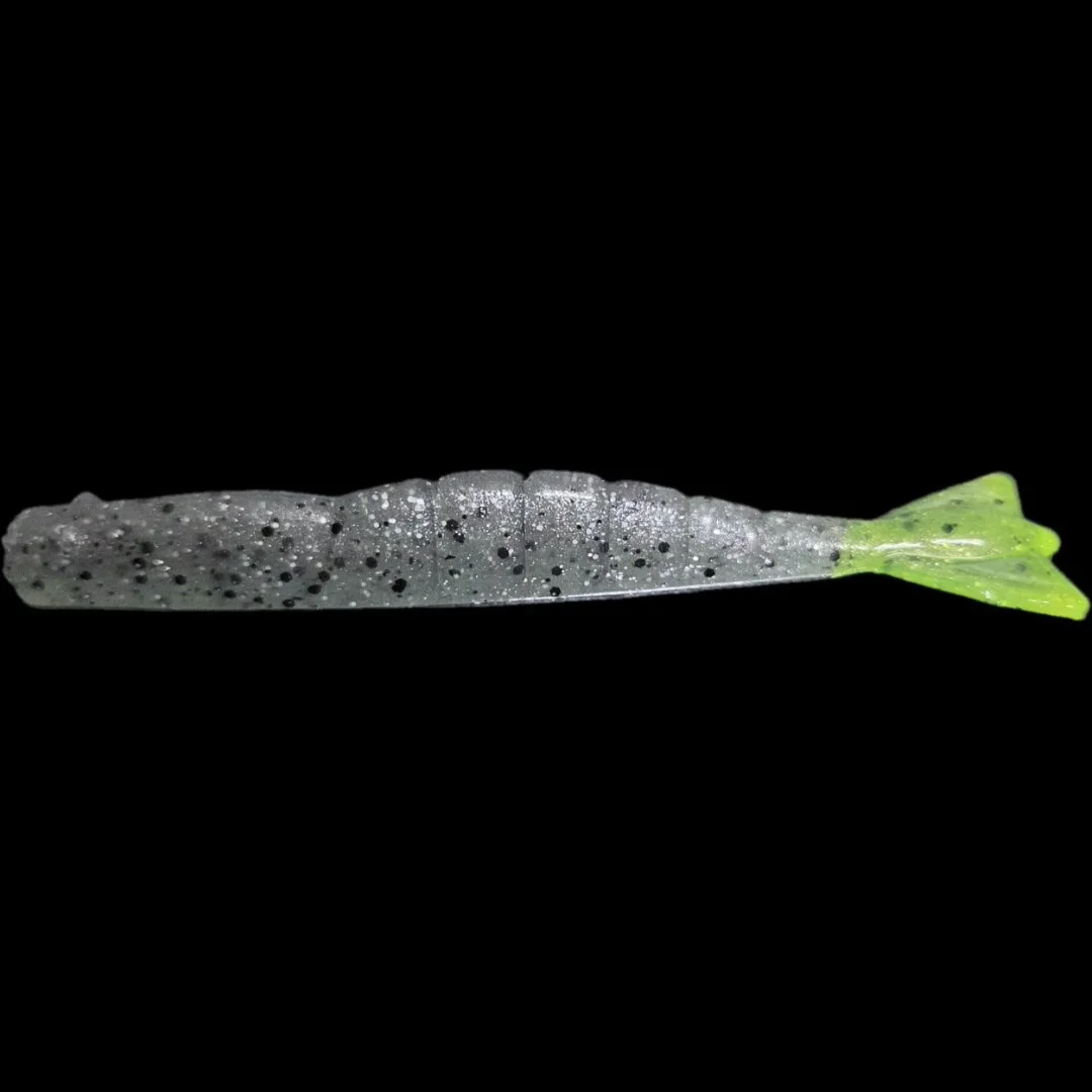 3.8 sour lime bait shrimp with natural shrimp color body with chartreuse tail limit out lures