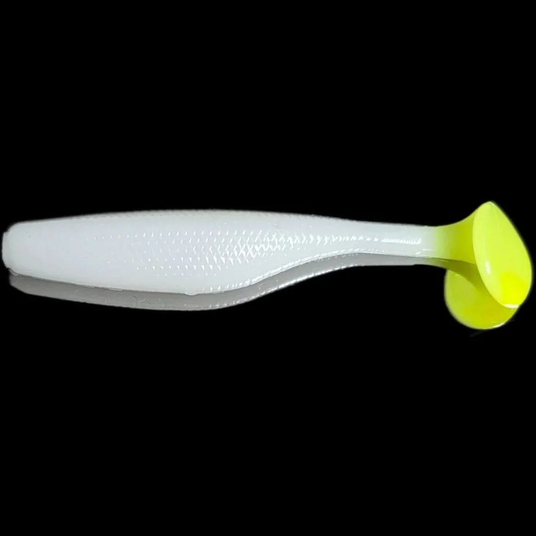white and charteruse tail soft plastic bait for inshore and big bass fishing limit out lures