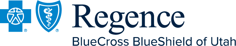 The logo of Regence BlueCross BlueShield of Utah, featuring a blue cross, a blue shield with a snake and medical symbols, and the company name.