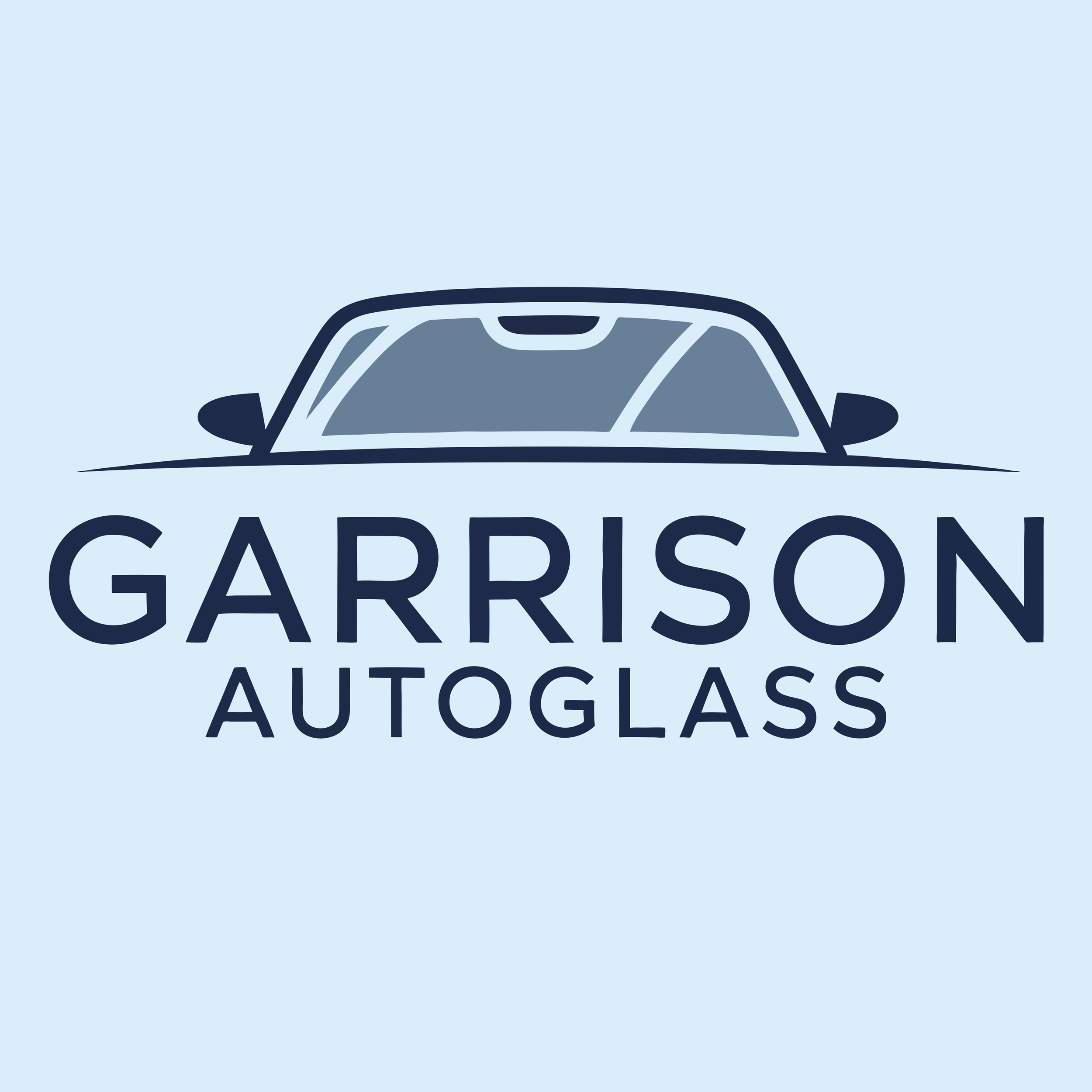 Logo for Garrison Autoglass featuring a stylized car front with windshield and side mirrors above the company name.